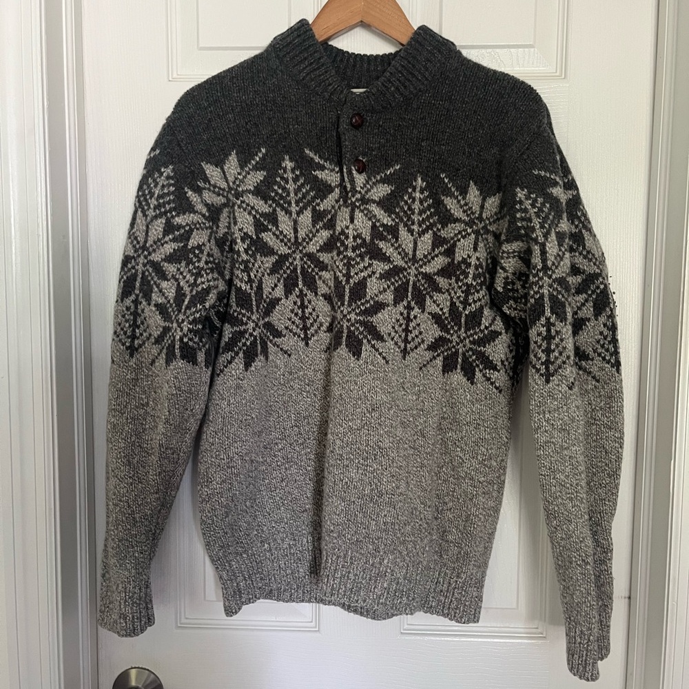 LL Bean Men’s Fair Isle Fisherman Sweater in Gray Size M-Reg
